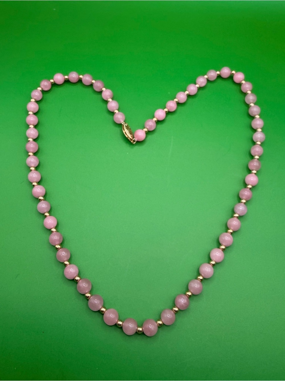 14k Yellow Gold Pink Jade Necklace 18”.
